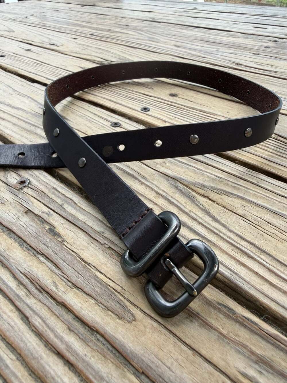 Eileen Fisher Studded Skinny Leather Belt Espresso Brown